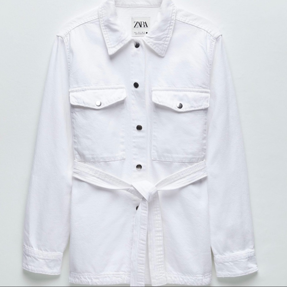 ZARA White Belted Overshirt Jacket